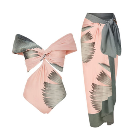 Luxurious Pink One Piece Swimsuit & Cover Up Skirt - Image 5
