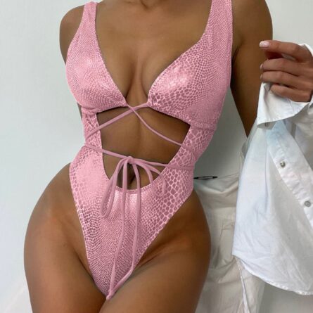 Sexy Stunning Shiny Snake Hollow Out One Piece Swimsuit – Bild 17