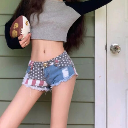 USA American Flag Jeans Denim Shorts Hot Pants - Image 14