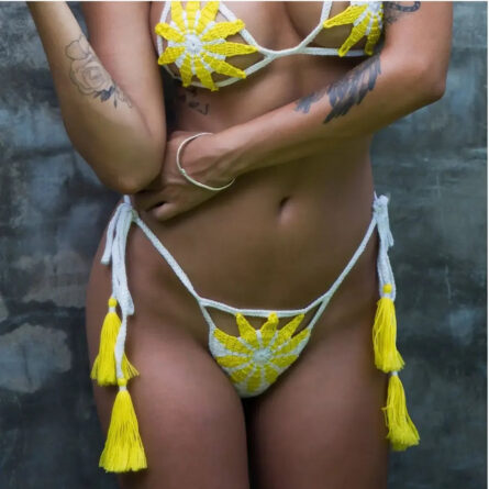 Tropical Flower Dream Crochet Cut Out Bikini - Image 3