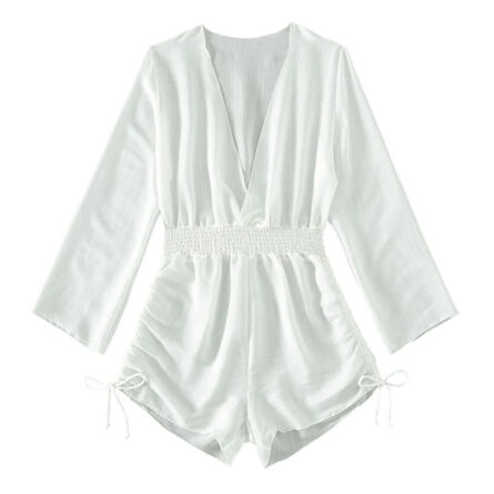 Vacation Time Deep V Neck Long Sleeve Beach Cover Up Romper - Image 12