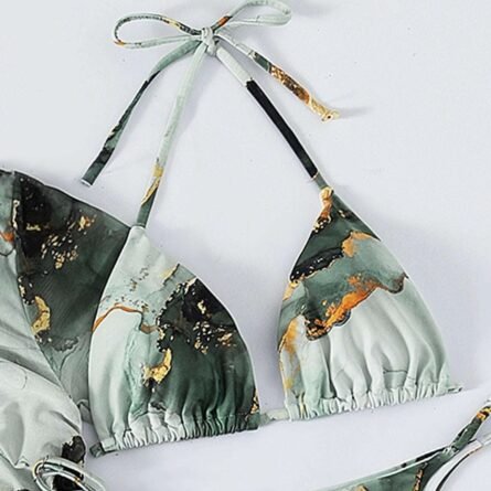 Marble Mist - 4-Pack Halter Bikini Set with Cover Up Skirt - Image 5