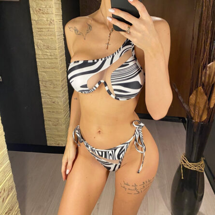 Sexy See Through Paradise One Shoulder Bikini - Image 17