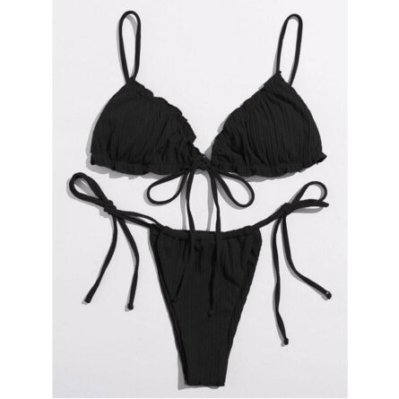 Brazilian Ruffle Ruched Solid Bikini - Image 15