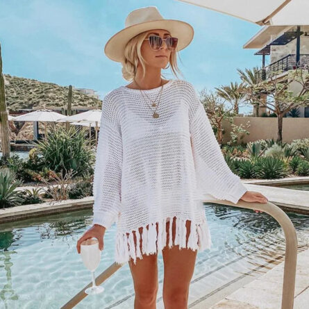 Boho Dreams Knitted Tassel Beach Blouse - Image 9