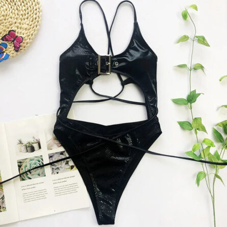 Buckle Up Snake Print Cut Out Swimsuit - Image 20