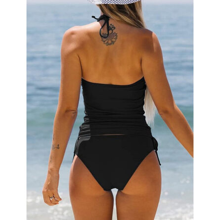 Two Piece Drawstring Ruched Side Halter Neck Tankini Set - Image 15