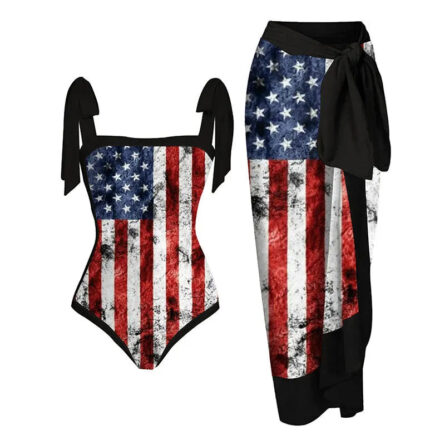 Vintage Stars and Stripes Swimsuit with Sarong Set - Image 11