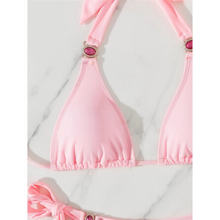 Pink Sunset Diamond Rhinestones Halter Bikini - Image 2