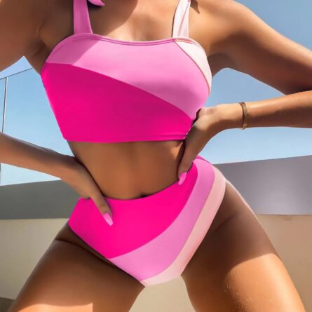 Sarah Pink Colorblock High Waist Bikini – Bild 2