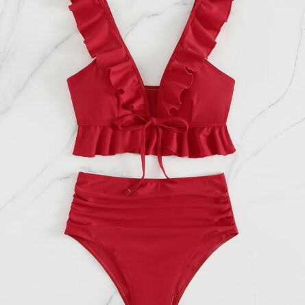 Cute Modest High Waist Ruffle Bikini – Bild 28