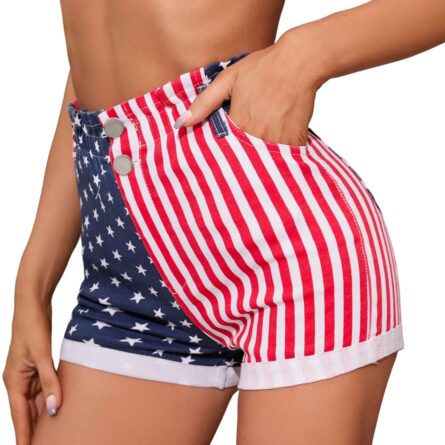 High Waist American Flag Denim Shorts - Image 15