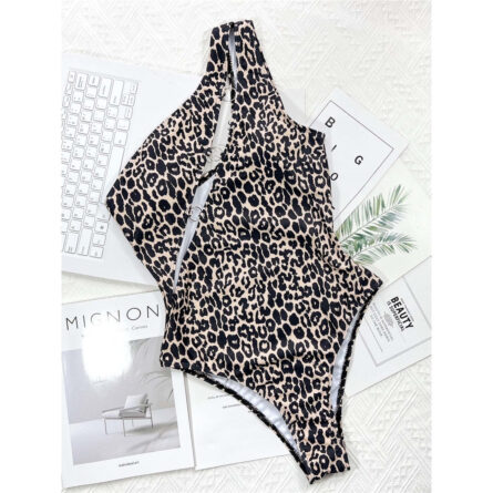 Leopard Dreams Sexy Asymmetric One Shoulder Brazilian One Piece Swimsuit – Bild 2