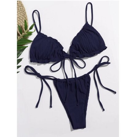 Brazilian Ruffle Ruched Solid Bikini - Image 10