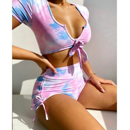 Pure Devotion High Waist Bikini Sexy Workout Outfit Swimwear Drawstring Trendy Workout Outfit - Image 12