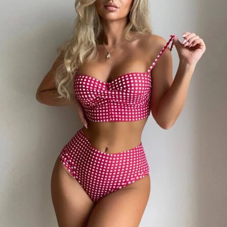 Confident Coastline Plaid High Waist Bikini - Image 12