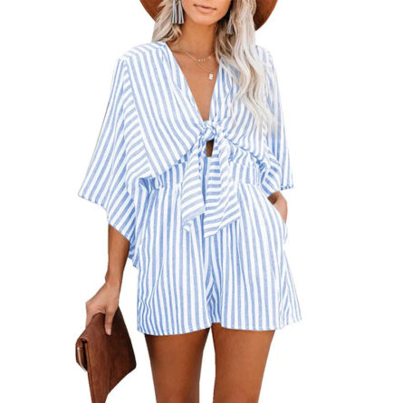 Hamptons Striped V-neck Romper - Image 19