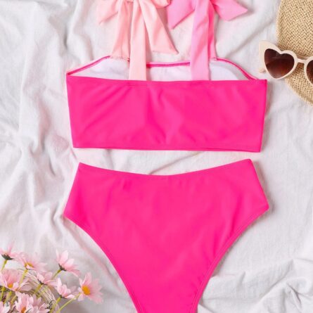 Sarah Pink Colorblock High Waist Bikini – Bild 15