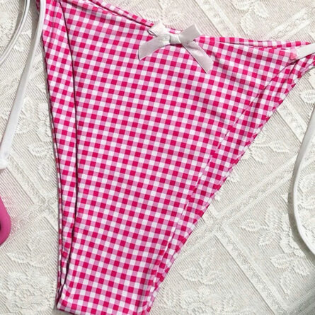 Sunset Charm Plaid Bikini With Bows - Image 19