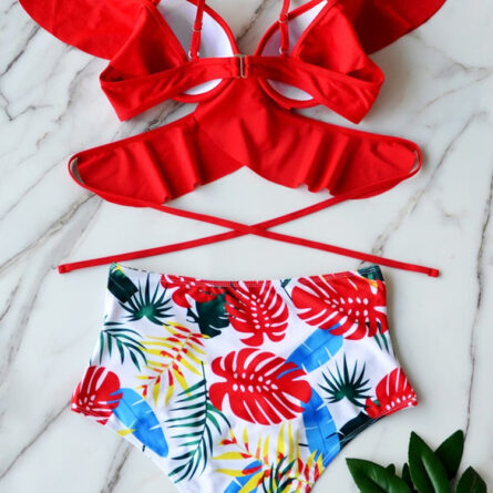 Floral Dreams Sexy White Ruffled High Waist Bikini - Image 16