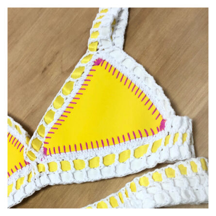 Blue Yellow Neoprene Crochet Swimwear Bikini Set - Image 12