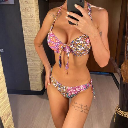 All Day Bikini Love Halter Colorful Print Bikini - Image 10