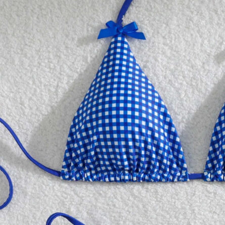 Sunset Charm Plaid Bikini With Bows - Image 15