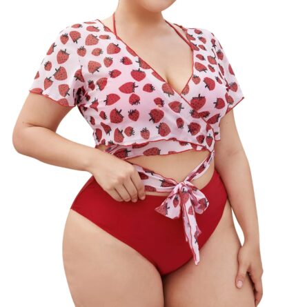 Sweet Strawberry Three-Piece Plus Size Bikini Set - Image 6