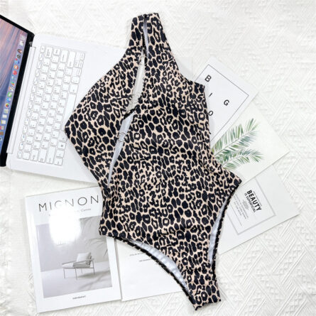 Leopard Dreams Sexy Asymmetric One Shoulder Brazilian One Piece Swimsuit – Bild 8
