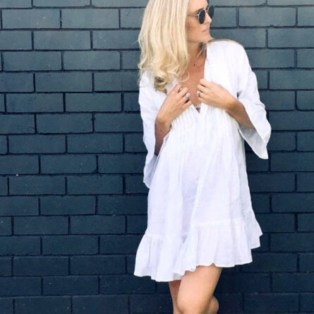 Sunset and Swim Loose Pleated White Beach Cover Up Dress – Bild 8