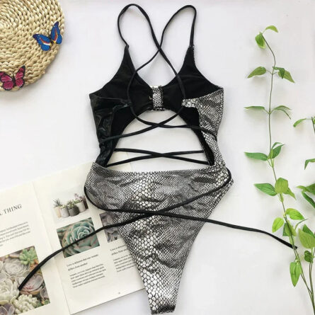 Buckle Up Snake Print Cut Out Swimsuit - Image 19