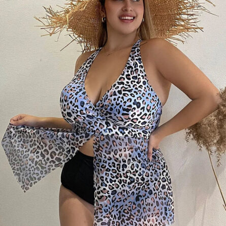 Flowy Blue Leopard Plus Size Tankini – Bild 6