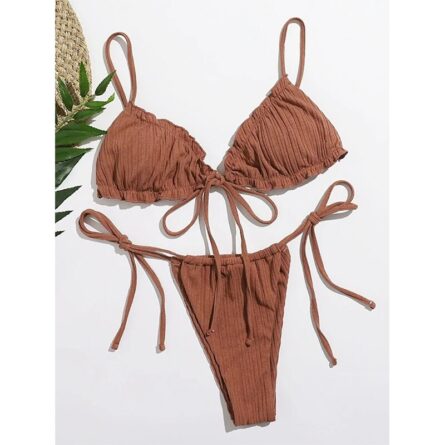 Brazilian Ruffle Ruched Solid Bikini - Image 16