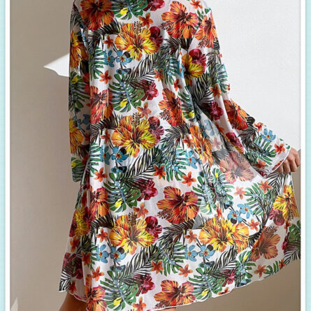 Floral Print Modest Knot Front Bikini including Cover Up Shirt – Bild 14