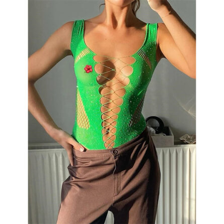 Sexy Shiny Rhinestone Hollow Out Bodysuit - Image 13