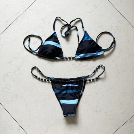 Seaside Stripes Harness Thong Bikini Set with Sarong – Bild 29