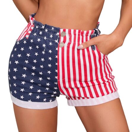 High Waist American Flag Denim Shorts - Image 13