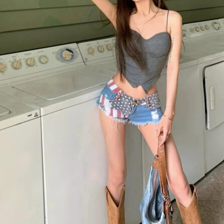 USA American Flag Jeans Denim Shorts Hot Pants - Image 16
