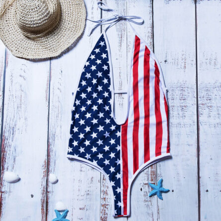 American Flag 4th Of July Deep V Neck One Piece Swimsuit - Image 13
