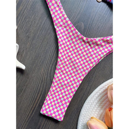 Pink Paradise Plaid Thong Bikini - Image 5