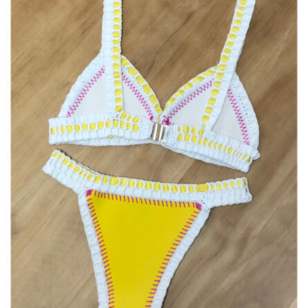 Blue Yellow Neoprene Crochet Swimwear Bikini Set - Image 11