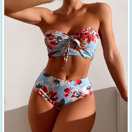 Amalfi Angel Bikini Floral Knot Front Bandeau High Waist Bikini - Image 10