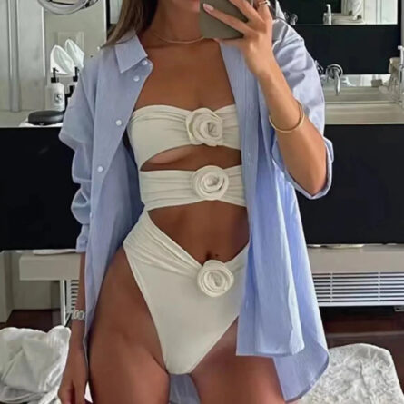 Chic 3D Flower Cut Out Swimsuit - Image 2
