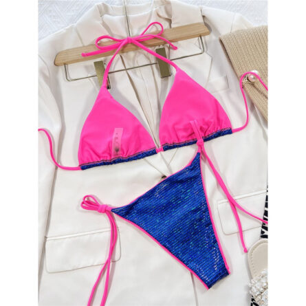 Sexy Shiny Sequins Blue Pink Bikini – Bild 7