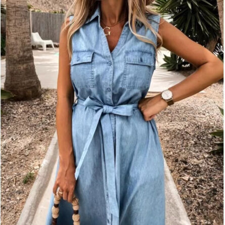 Beautiful Casual Summer Belted Denim Dress - Image 2