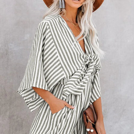 Hamptons Striped V-neck Romper - Image 9