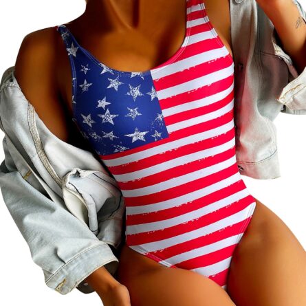 Stars and Stripes American USA Flag One Piece Swimsuit - Image 2