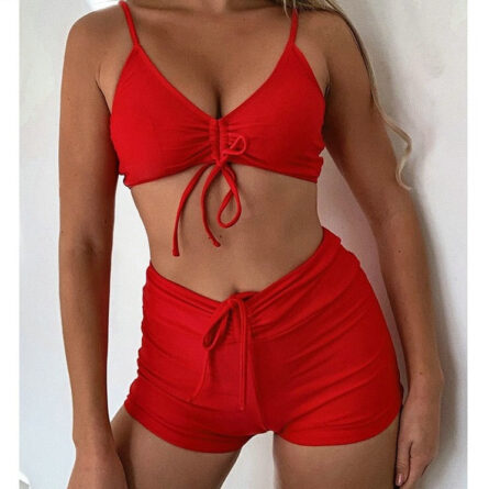 Pure Devotion High Waist Bikini Sexy Workout Outfit Swimwear Drawstring Trendy Workout Outfit - Image 10