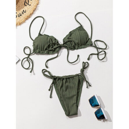 Brazilian Ruffle Ruched Solid Bikini - Image 14