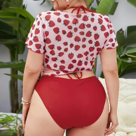Sweet Strawberry Three-Piece Plus Size Bikini Set - Image 3